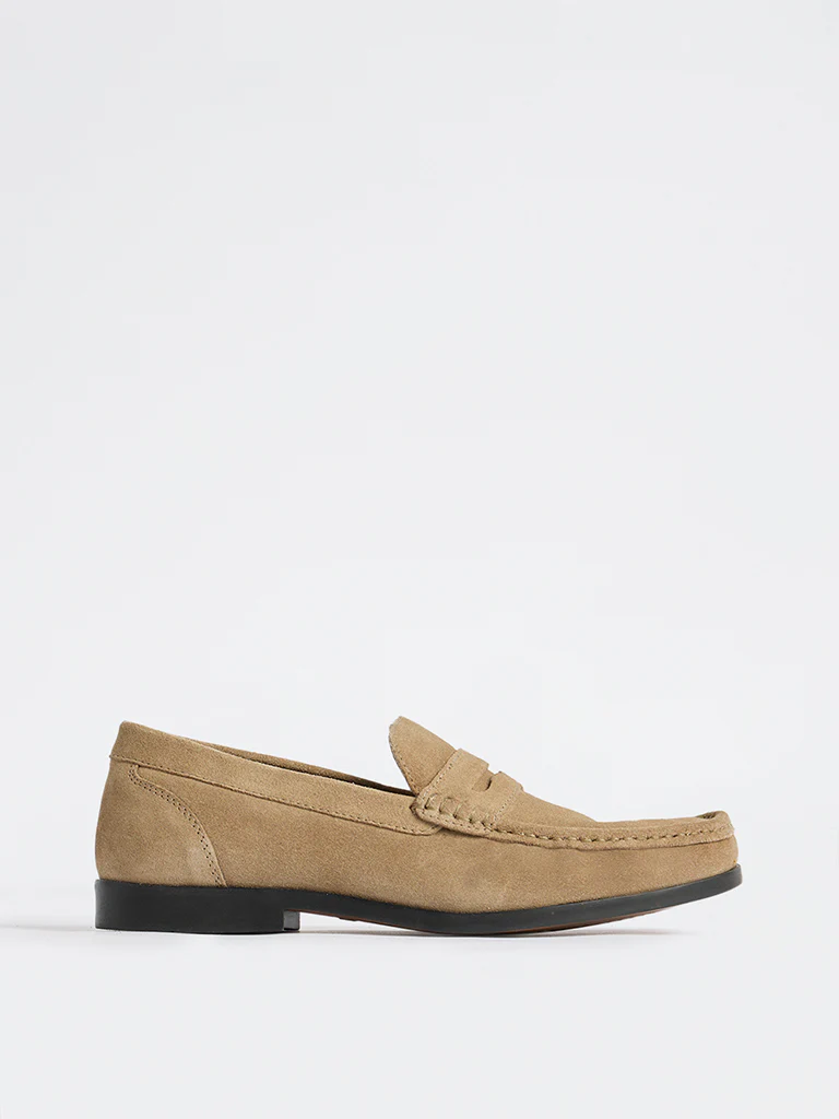 SOLEPLAY Taupe Suede Penny Loafers - Image 2
