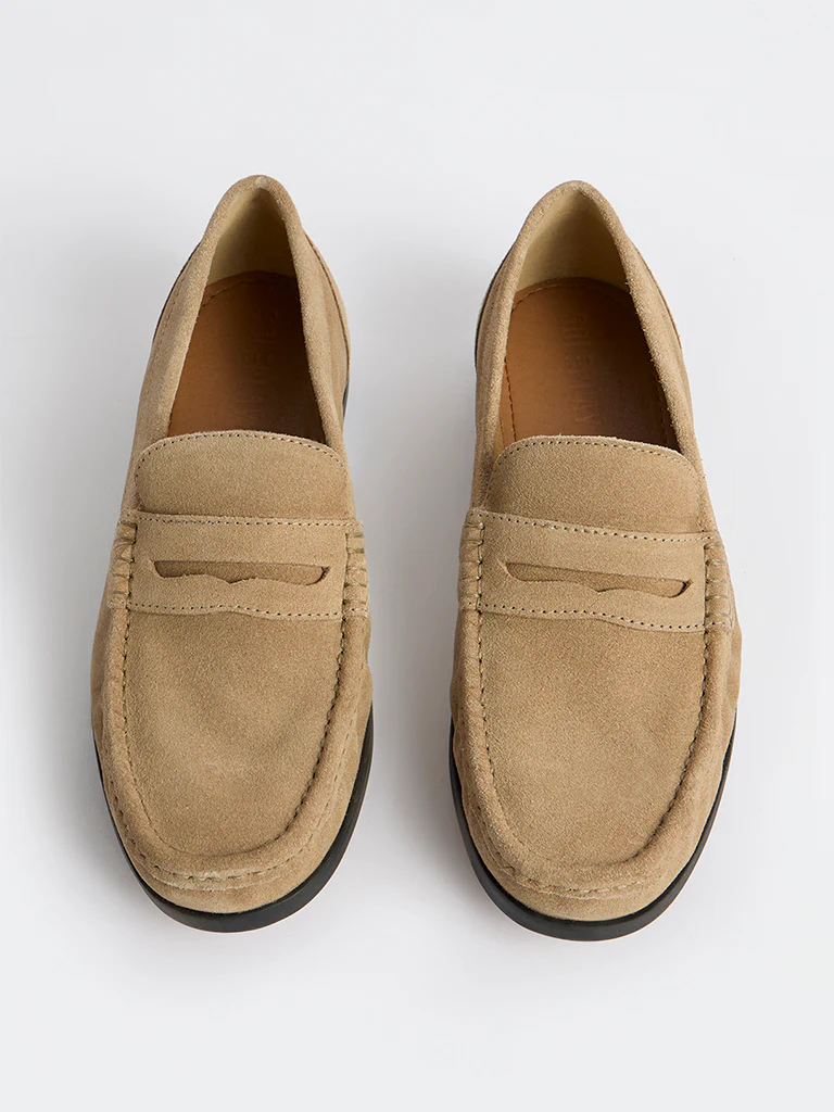 SOLEPLAY Taupe Suede Penny Loafers - Image 3