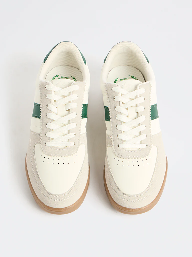 SOLEPLAY White and Grey Stripe-Detailed Lace-Up Sneakers - Image 3