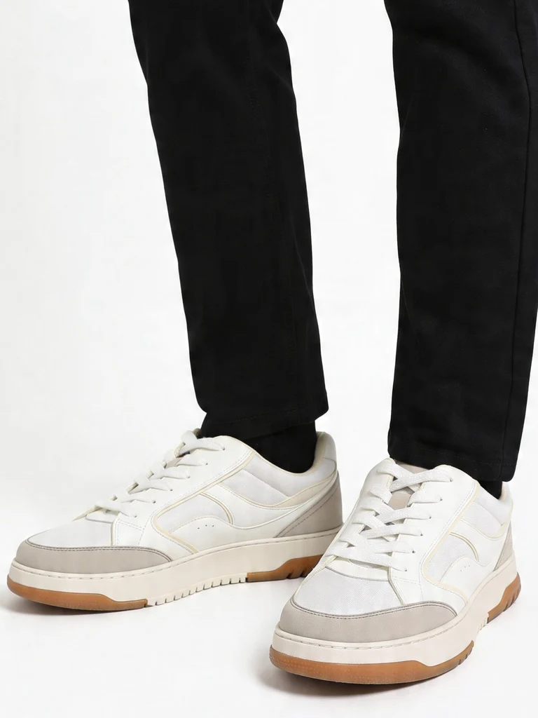 SOLEPLAY White Mesh Detailed Lace-Up Sneakers