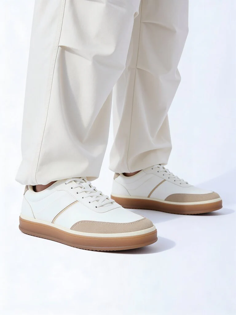 SOLEPLAY White Suede-Detail Lace-Up Sneakers