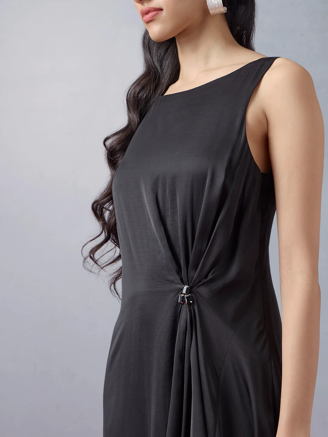 Solid Midi Dress - Black - Image 3