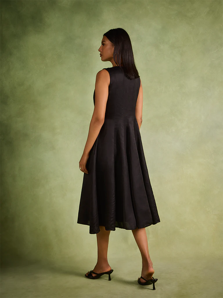 Solid Midi Dress – Black - Image 4