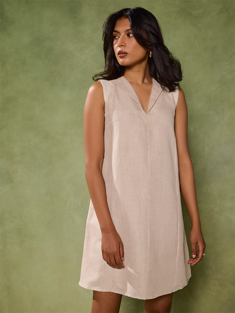 Solid Shift Dress β Beige - Image 2