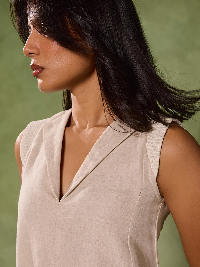 Solid Shift Dress β Beige - Image 3