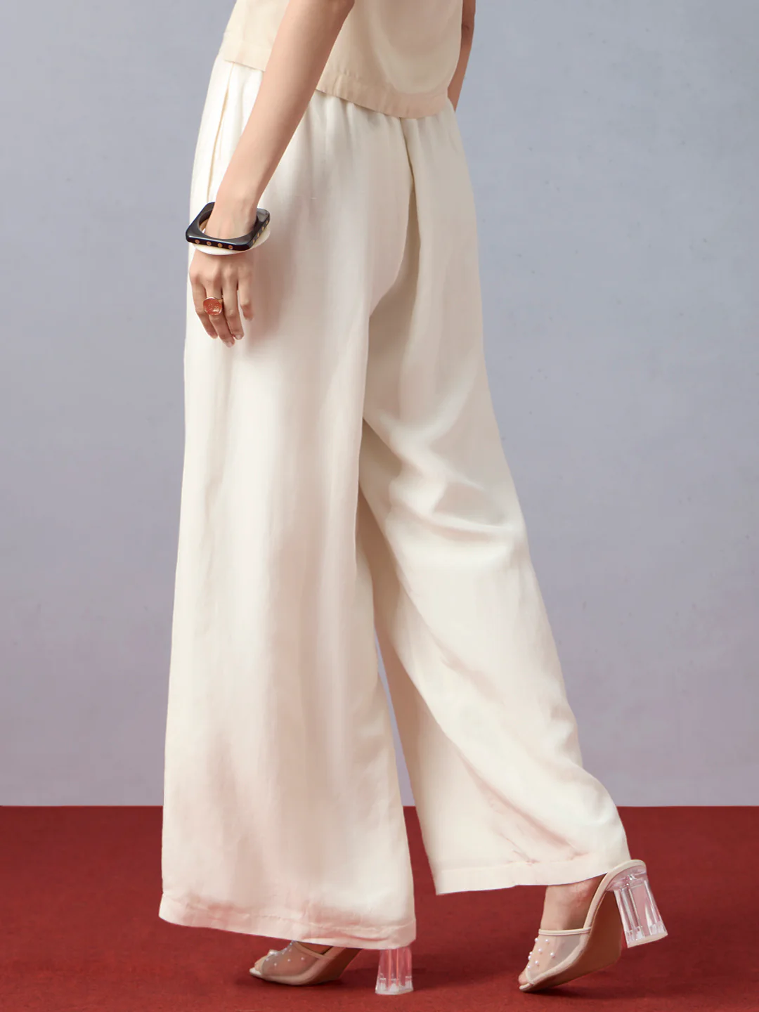 Solid Straight Leg Pants - Cream - Image 4
