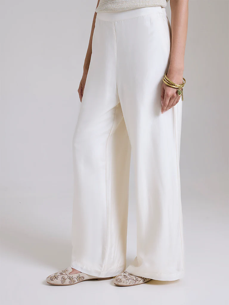 Solid Straight-Leg Pants - White