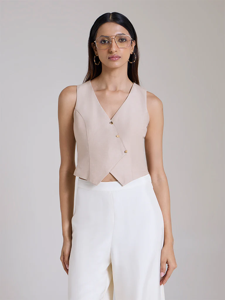 Solid Waistcoat β Beige - Image 2