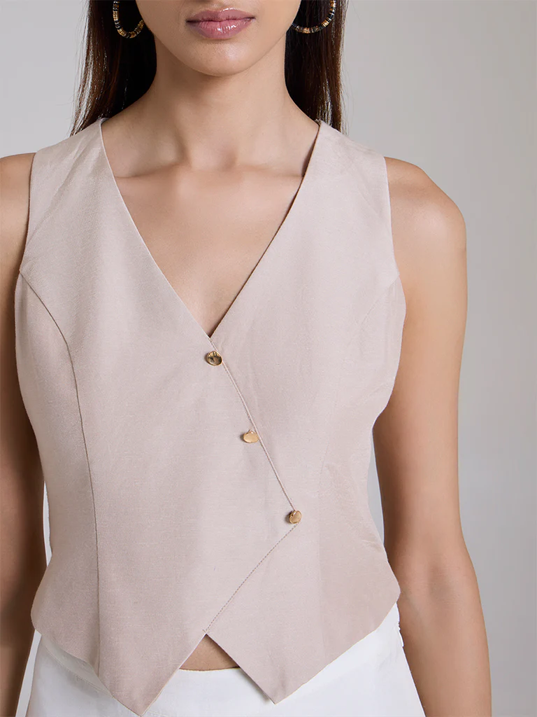 Solid Waistcoat β Beige - Image 3
