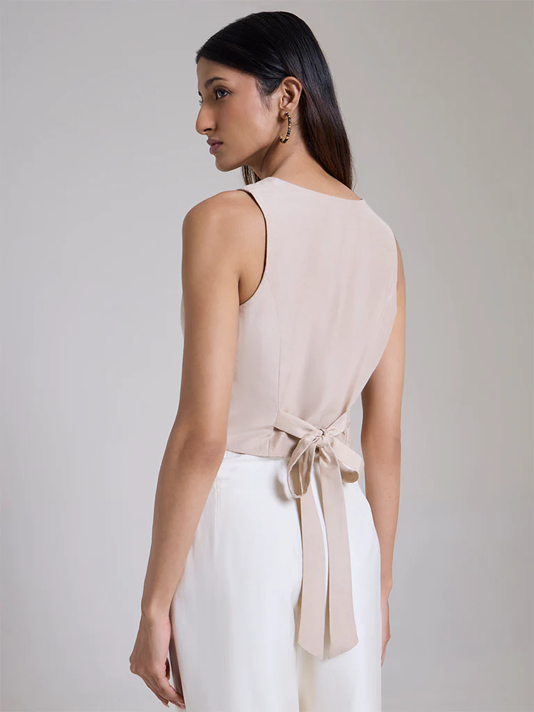 Solid Waistcoat β Beige - Image 4