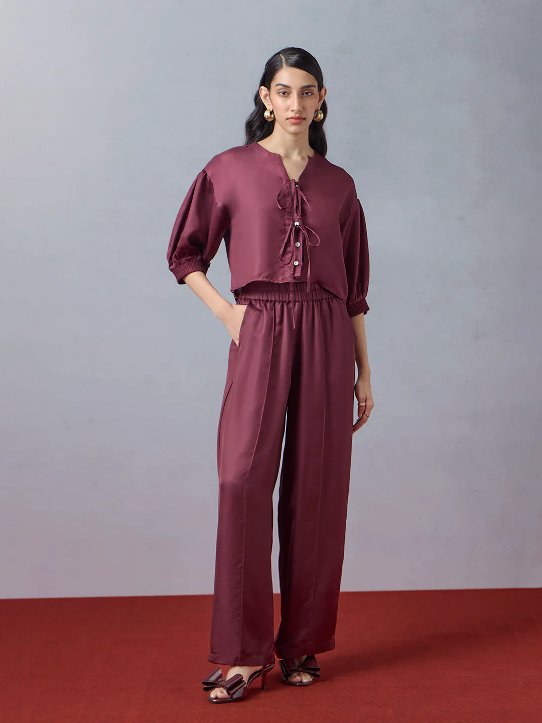 Straight-Leg Pants - Maroon - Image 2