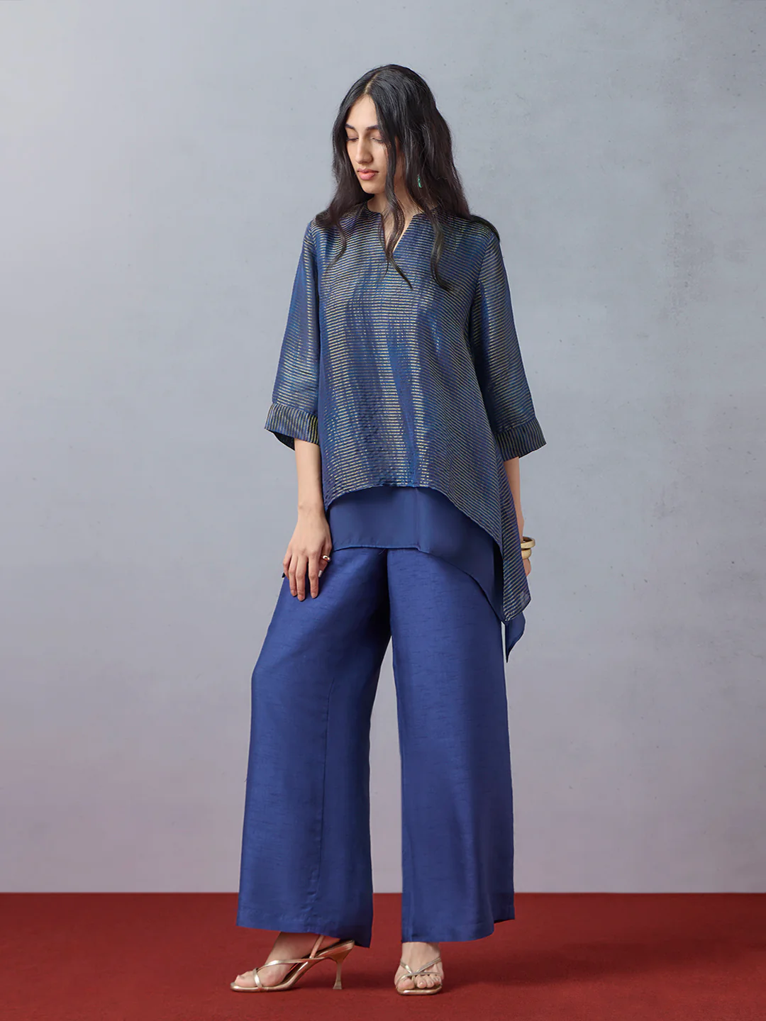 Striped High-Low Kurta - Blue