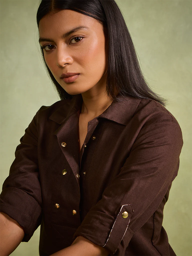 Studded Shirt Dress – Brown - Image 3