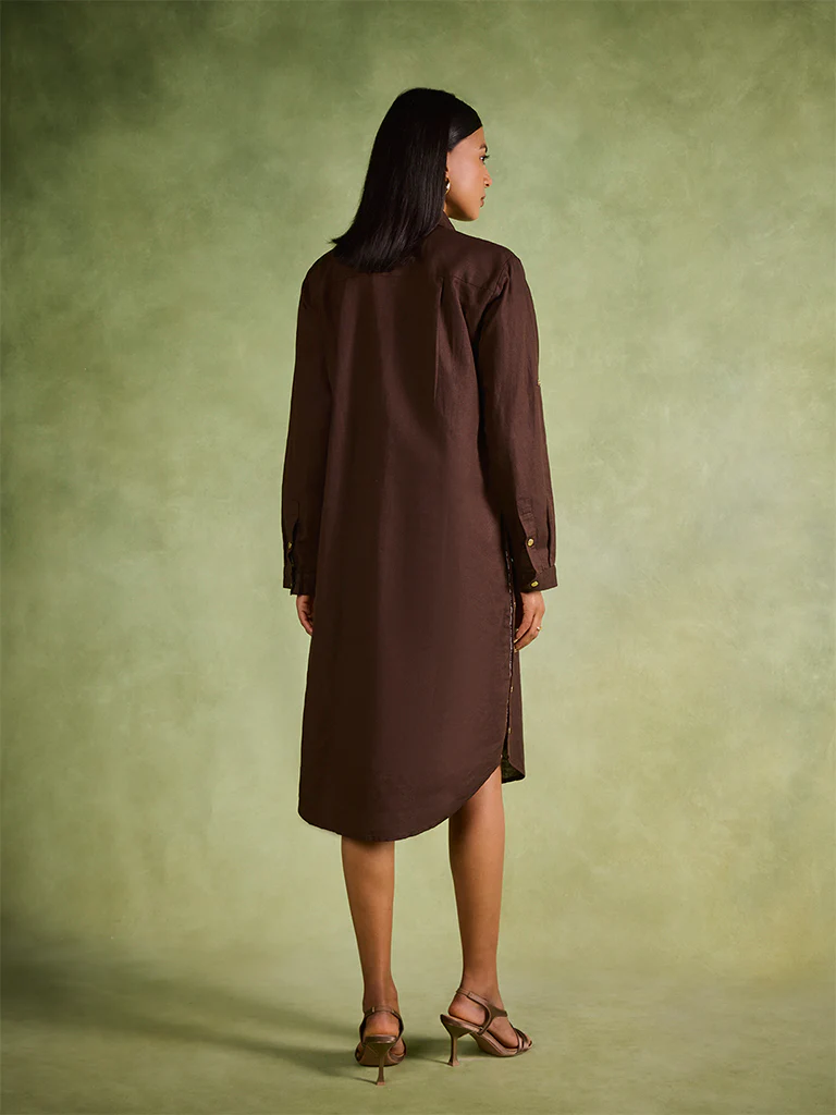 Studded Shirt Dress – Brown - Image 5
