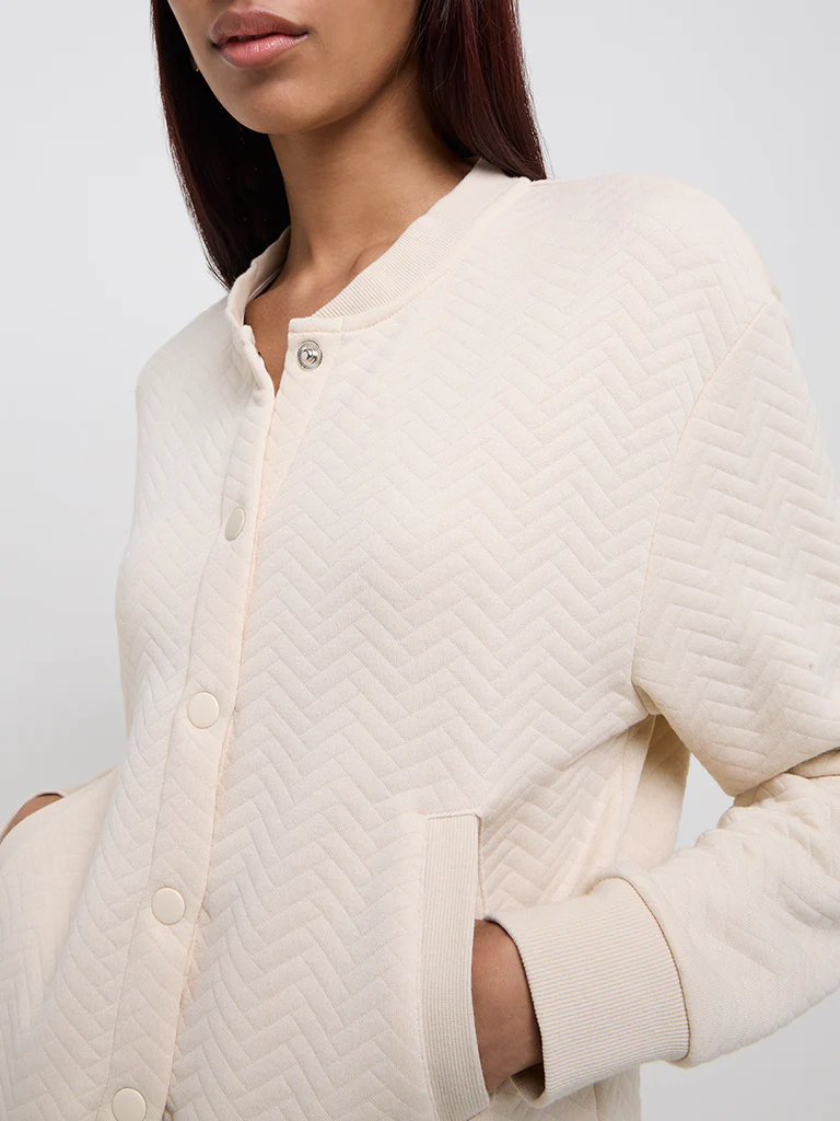 Studiofit Beige Chevron Textured Cotton-Blend Jacket - Image 3