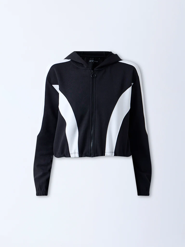 Studiofit Black Colour-Blocked Hooded Jacket - Image 5