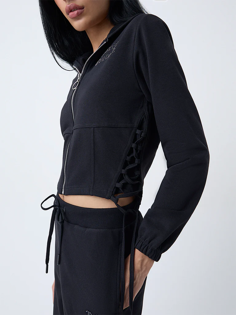 Studiofit Black Embellished Cotton-Blend Jacket - Image 3