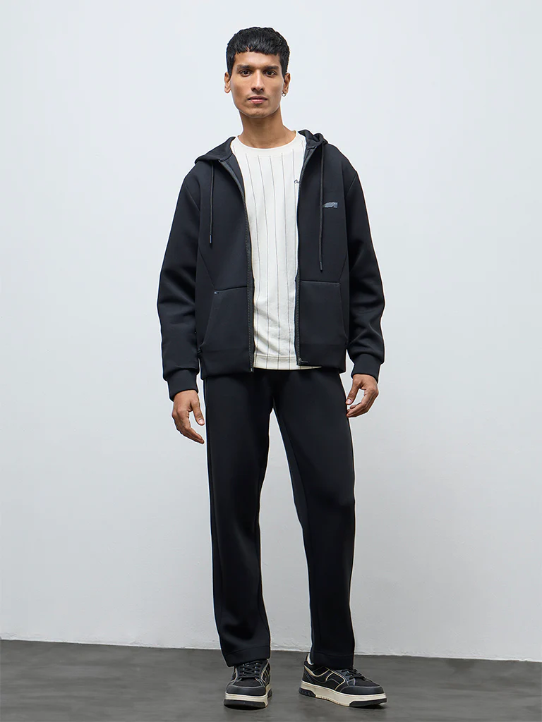 Studiofit Black Hooded Relaxed-Fit Jacket