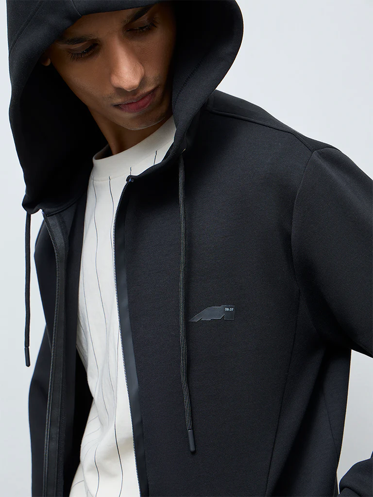 Studiofit Black Hooded Relaxed-Fit Jacket - Image 2