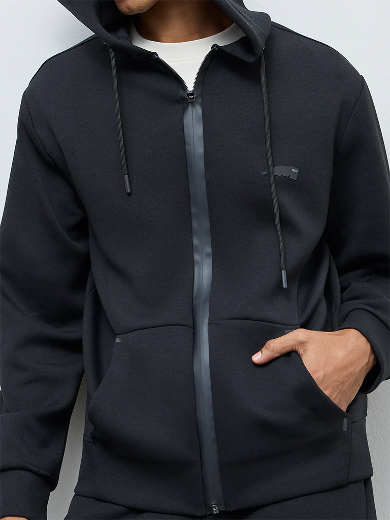 Studiofit Black Hooded Relaxed-Fit Jacket - Image 3