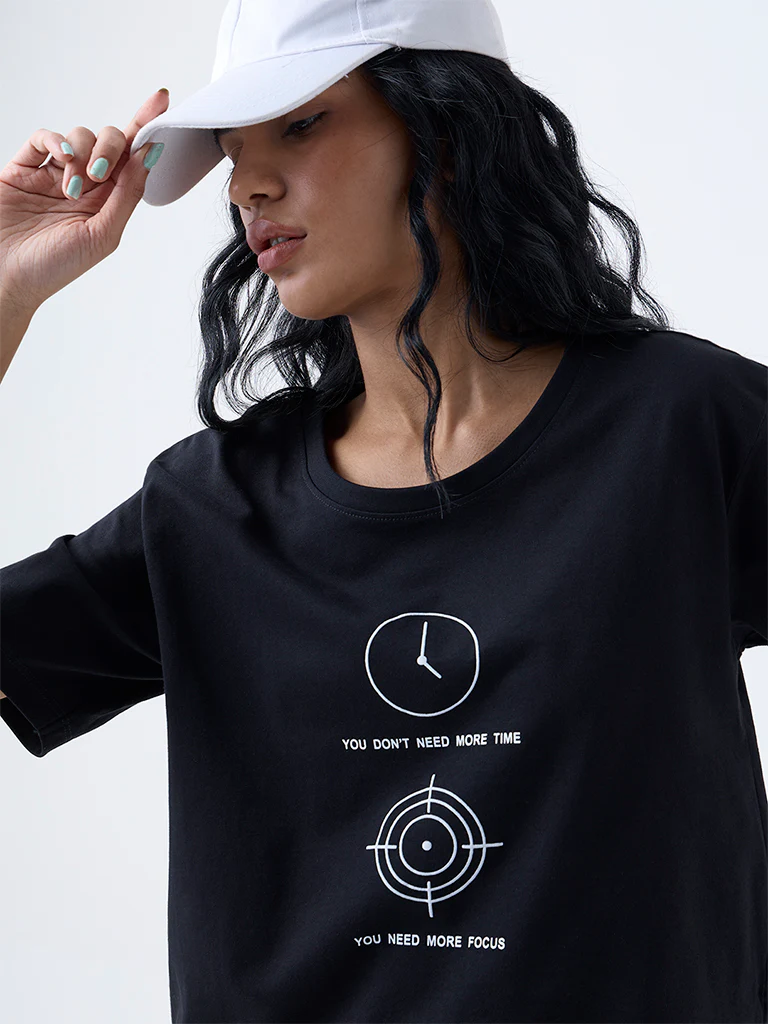 Studiofit Black Printed Cotton T-Shirt - Image 3
