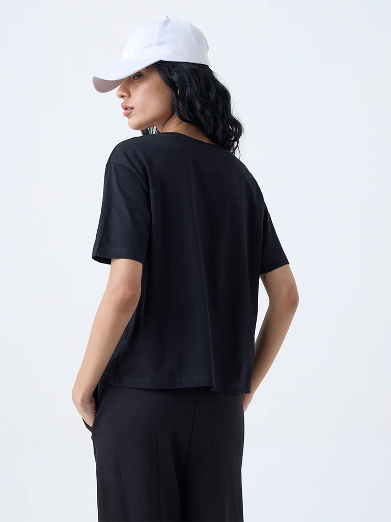 Studiofit Black Printed Cotton T-Shirt - Image 4