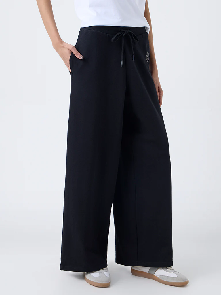 Studiofit Black Printed High-Rise Cotton Track Pants - Image 2