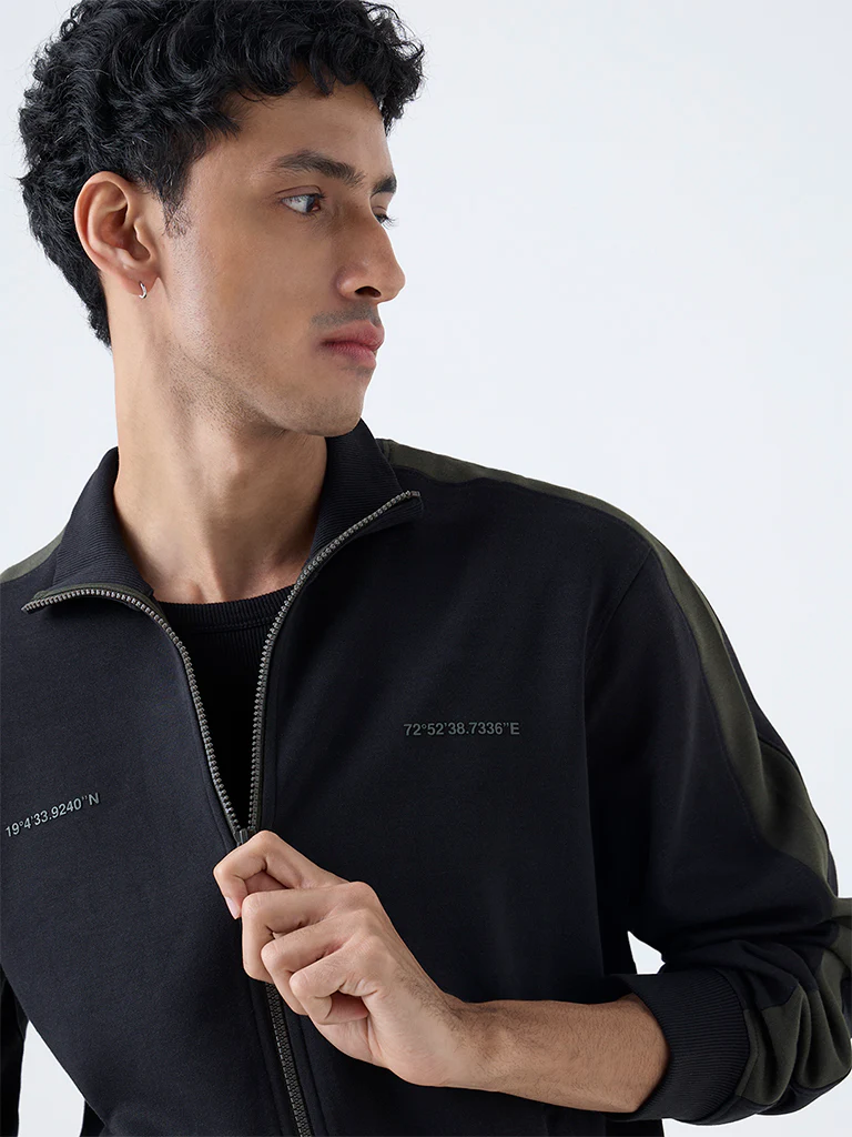 Studiofit Black Printed Relaxed-Fit Jacket - Image 3
