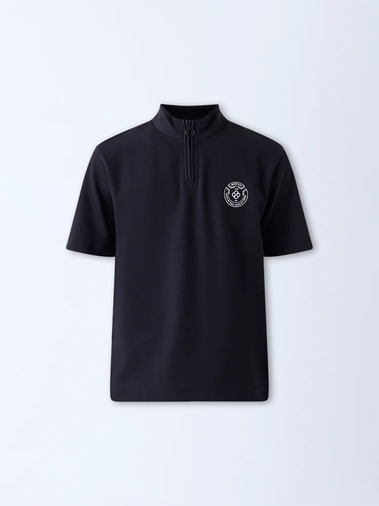 Studiofit Black Quarter-Zip Relaxed-Fit Cotton-Blend T-Shirt - Image 6