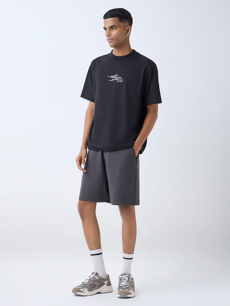 Studiofit Black Relaxed-Fit Cotton-Blend T-Shirt - Image 2