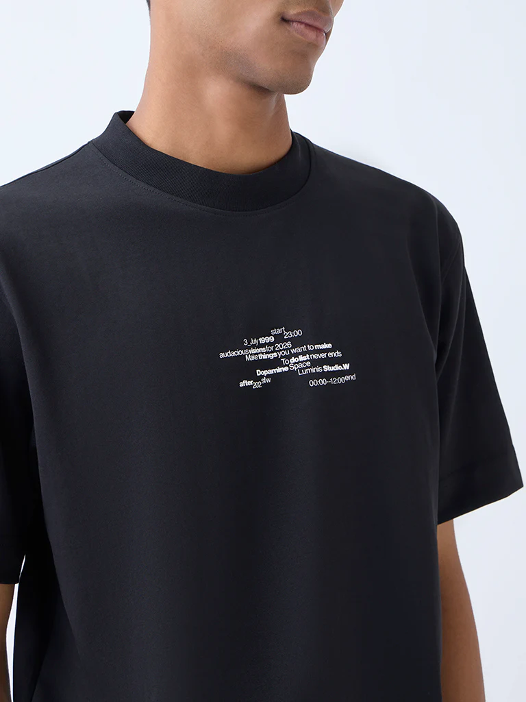 Studiofit Black Relaxed-Fit Cotton-Blend T-Shirt - Image 3