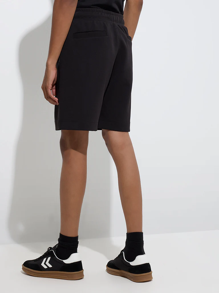 Studiofit Black Relaxed-Fit Mid-Rise Cotton-Blend Shorts - Image 4