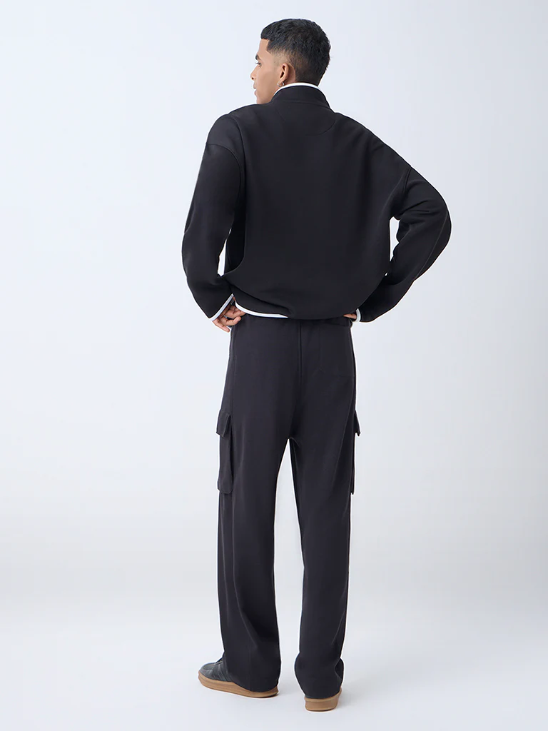 Studiofit Black Relaxed-Fit Mid-Rise Cotton-Blend Track Pants - Image 5
