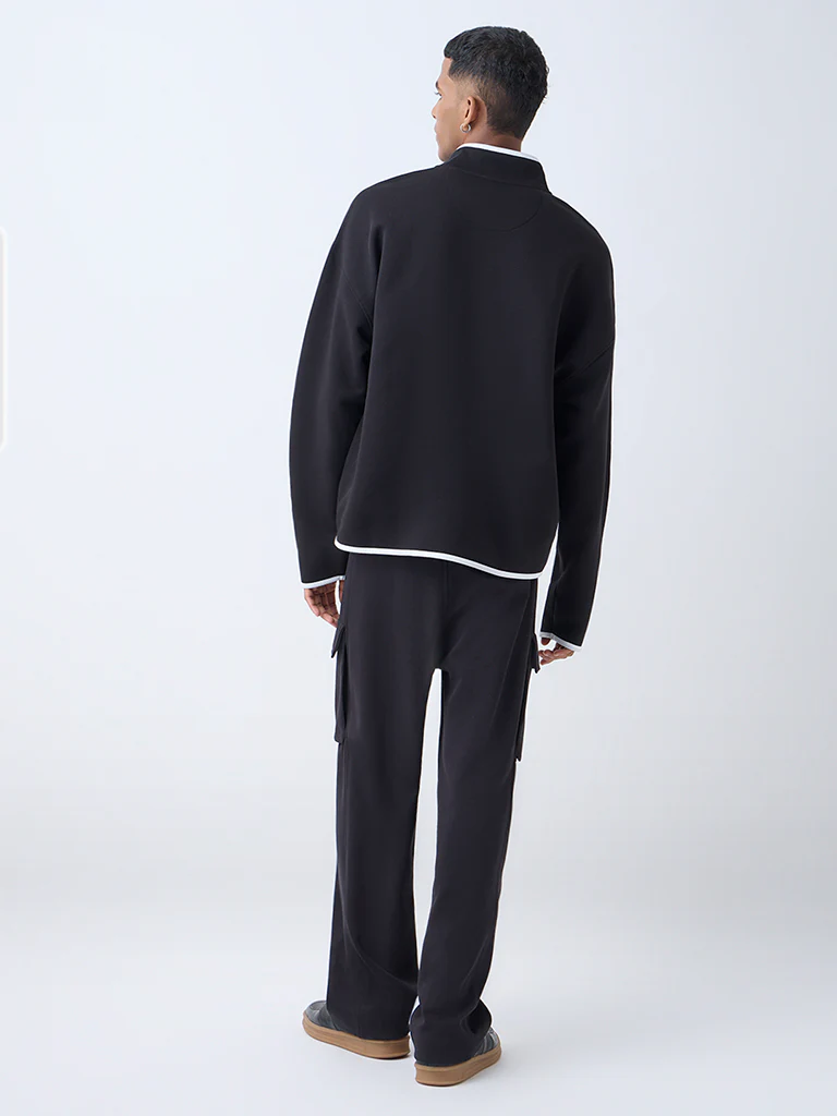 Studiofit Black Relaxed-Fit Quarter-Zip Cotton-Blend Sweatshirt - Image 4
