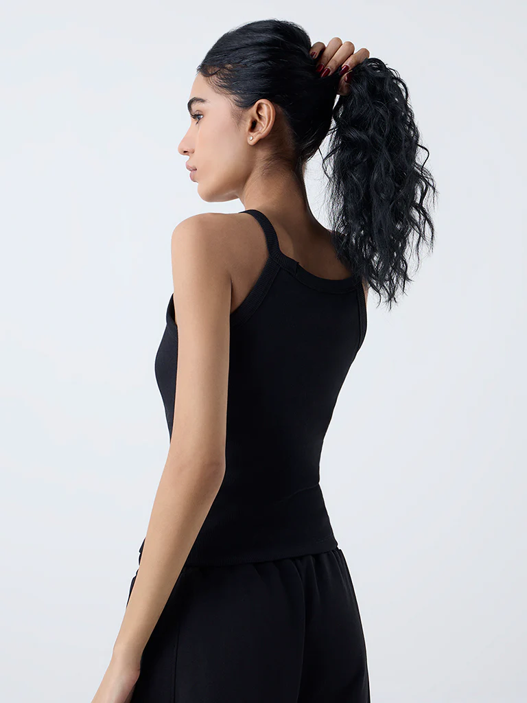 Studiofit Black Ribbed Cotton-Blend Top - Image 4