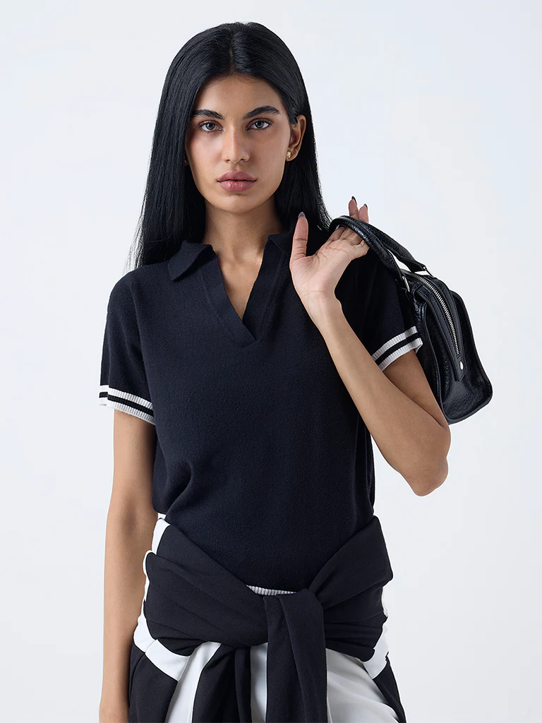 Studiofit Black Ribbed T-Shirt - Image 2
