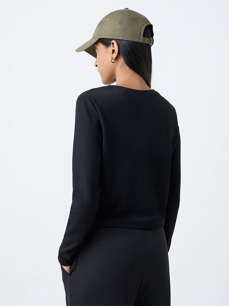 Studiofit Black Ribbed-Textured T-Shirt - Image 4