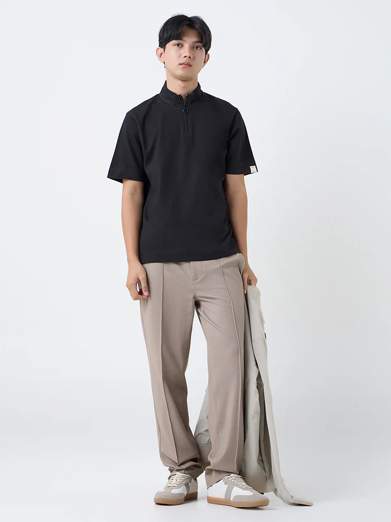 Studiofit Black Slim-Fit Quarter-Zip T-Shirt - Image 3