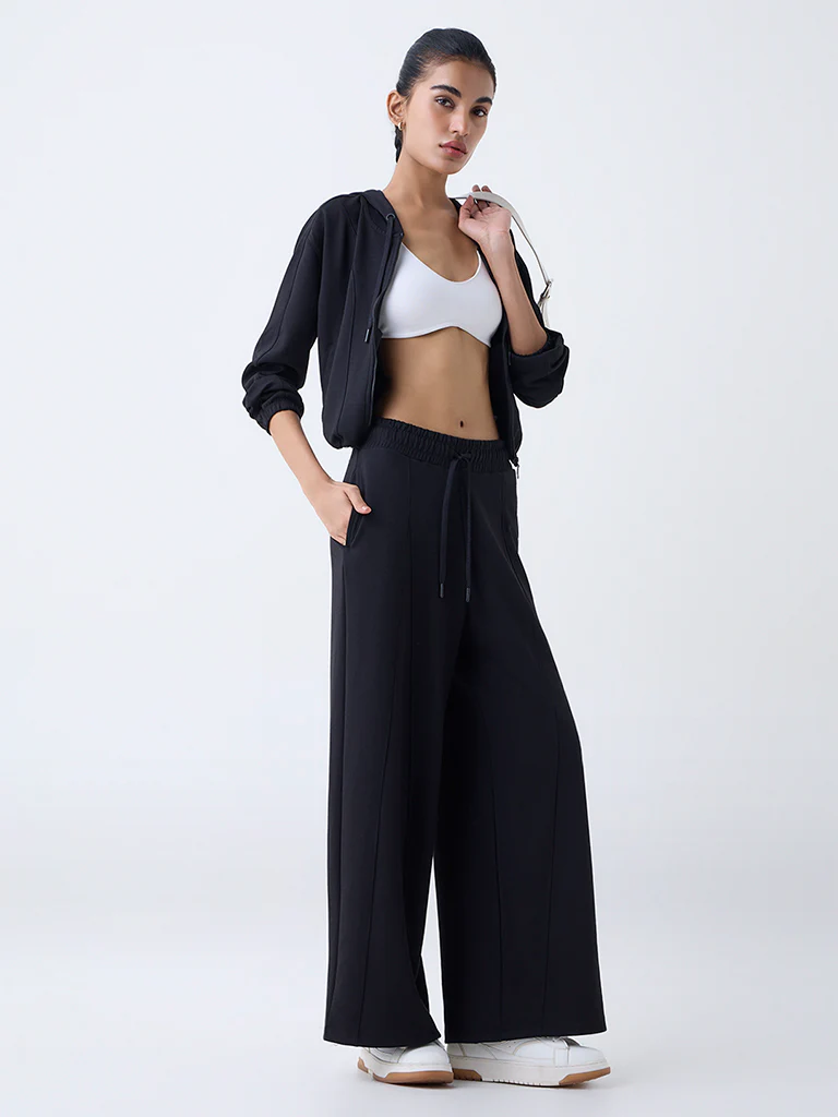 Studiofit Black Solid High-Rise Flared Pants