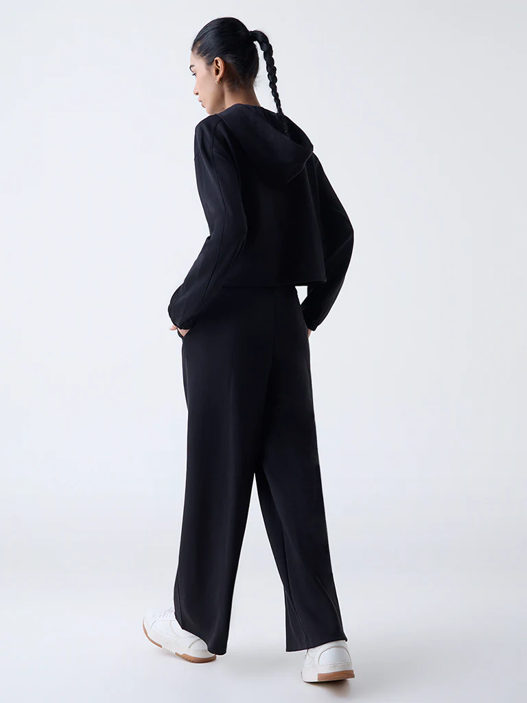 Studiofit Black Solid High-Rise Flared Pants - Image 4
