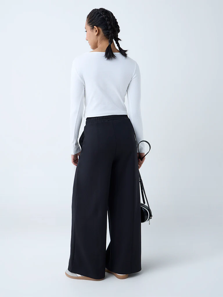 Studiofit Black Solid High-Rise Track Pants - Image 4