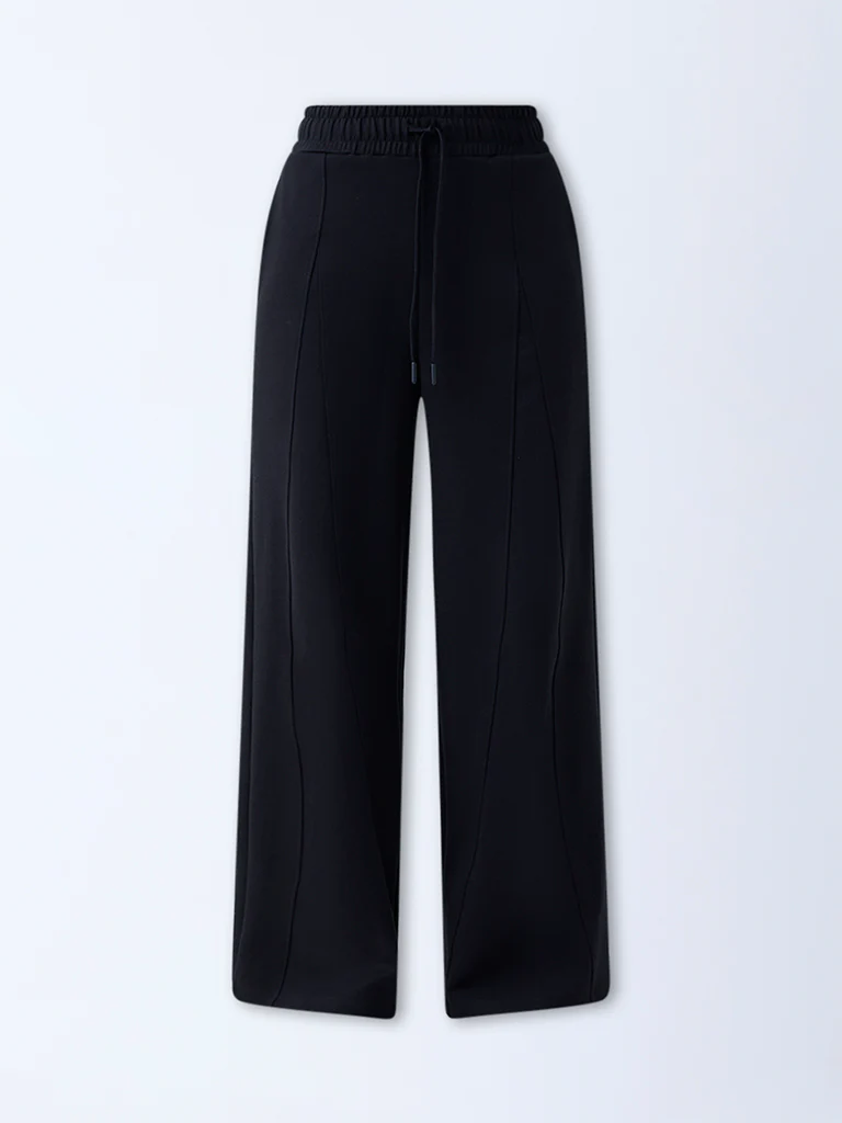 Studiofit Black Solid High-Rise Track Pants - Image 5