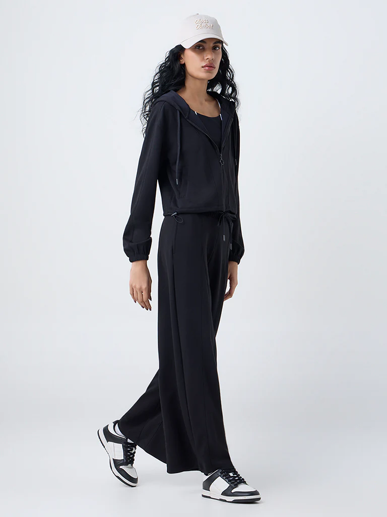Studiofit Black Solid High-Rise Track Pants
