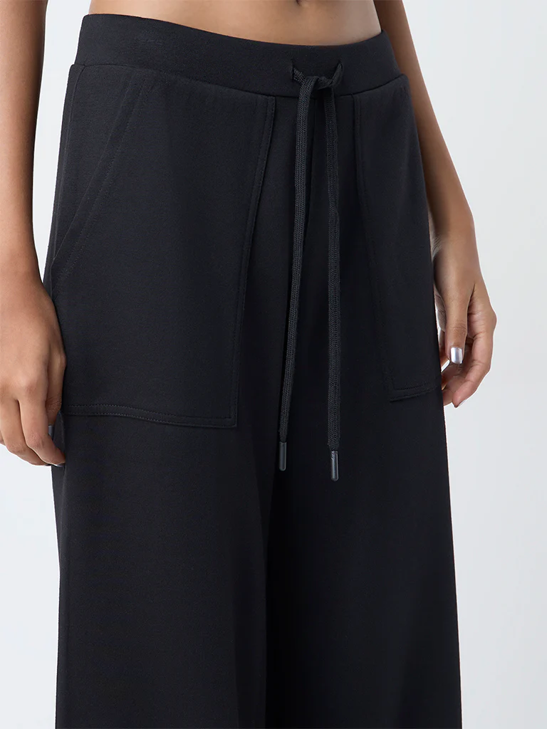 Studiofit Black Solid High-Rise Track Pants - Image 3