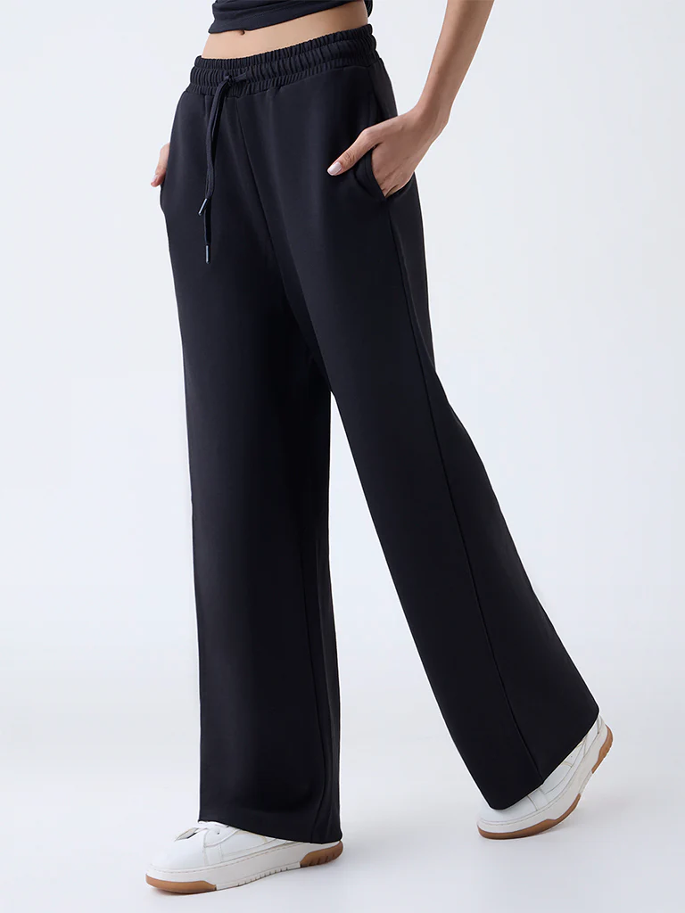 Studiofit Black Solid High-Rise Track Pants - Image 2