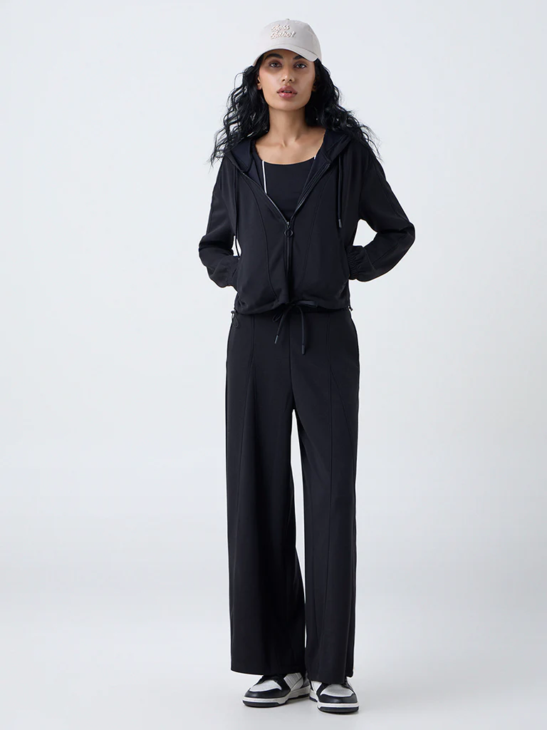 Studiofit Black Solid Hooded Jacket
