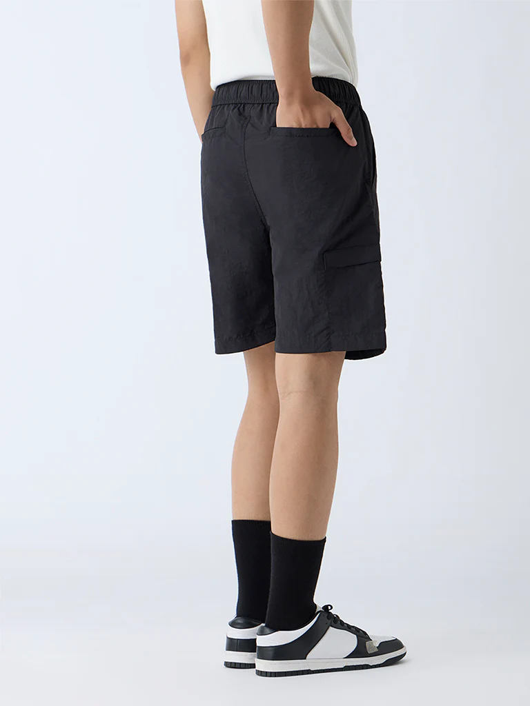 Studiofit Black Solid Relaxed-Fit Mid-Rise Shorts - Image 5