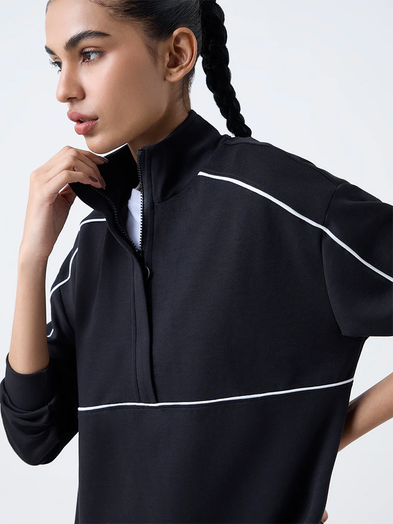 Studiofit Black Stripe Detailed Quarter-Zip Sweatshirt - Image 3