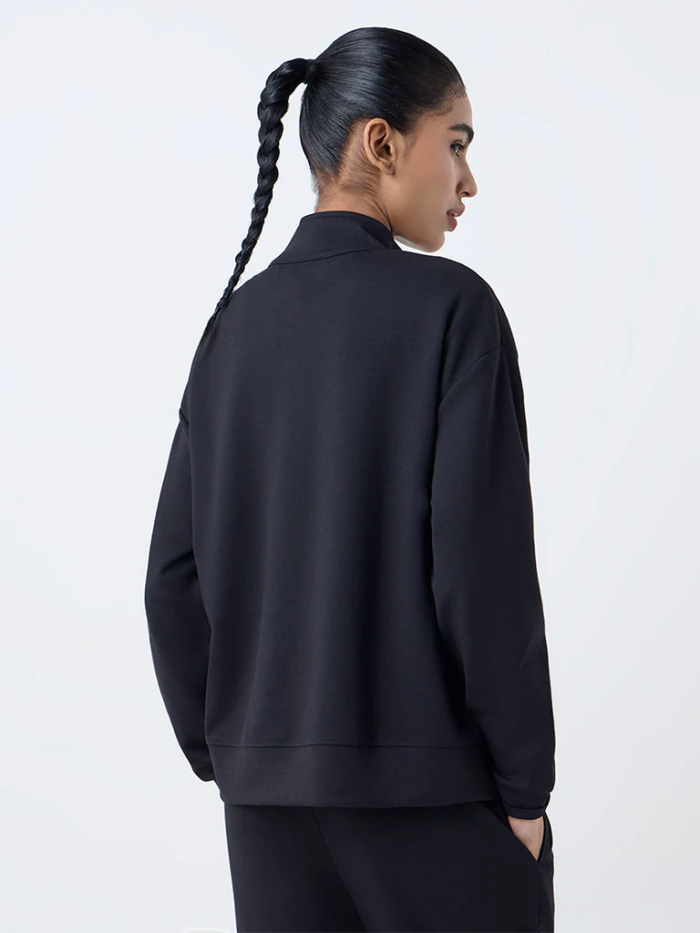 Studiofit Black Stripe Detailed Quarter-Zip Sweatshirt - Image 4