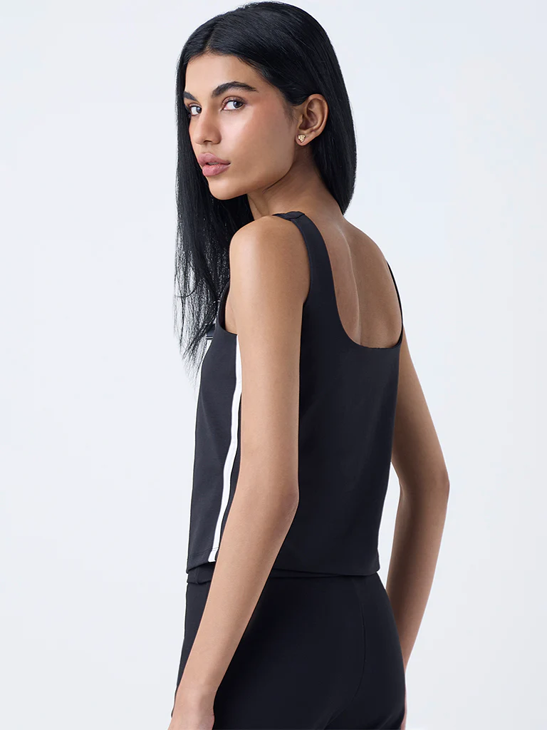 Studiofit Black Striped Cotton-Blend Top - Image 4